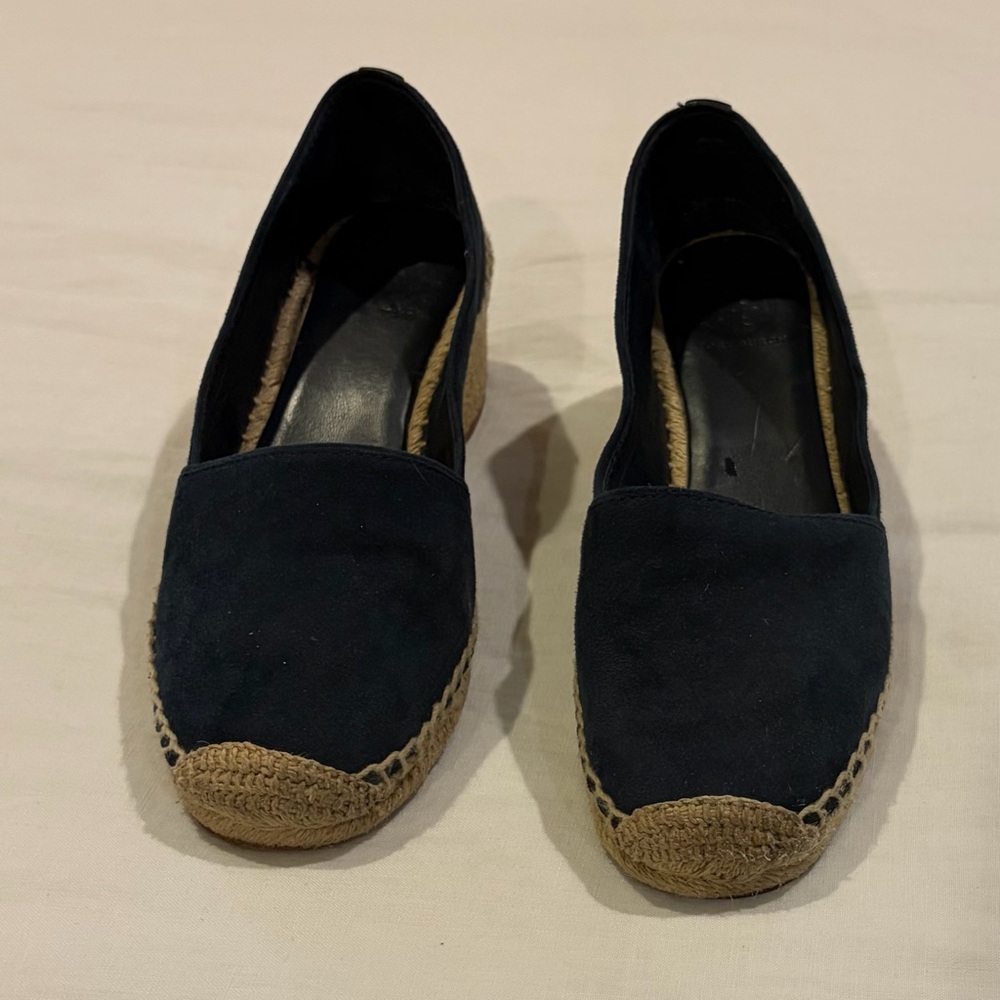 Tory Burch Navy Espadrilles with Tan Trim